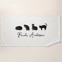 Toalla De Playa Gato negro gracioso personalizable