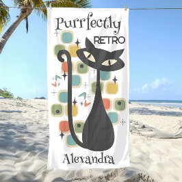 Toalla De Playa Gato negro puramente retro a mediados del siglo