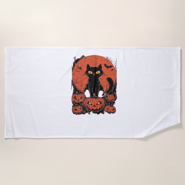 Toalla De Playa Gato negro y calabazas - Cla de arte de camisetas  (Anverso)