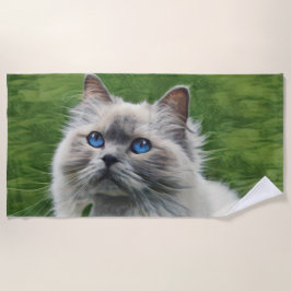 Toalla De Playa Gato persa blanco con ojos azules