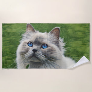 Toalla De Playa Gato persa blanco con ojos azules