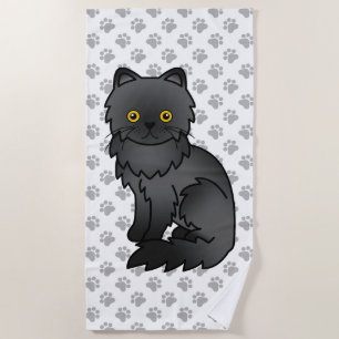 Toalla De Playa Gato persa negro lindo dibujo animado & patas