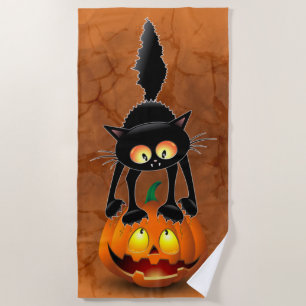 Toalla De Playa Gato Personalizado asustado de Halloween en calaba