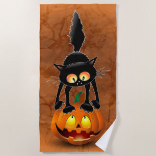 Toalla De Playa Gato Personalizado asustado de Halloween en calaba