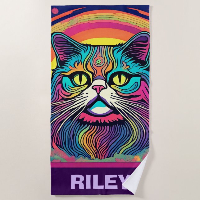 Toalla De Playa Gato Zen moderno (Anverso)