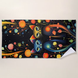 Toalla De Playa Gatos azules y rojos