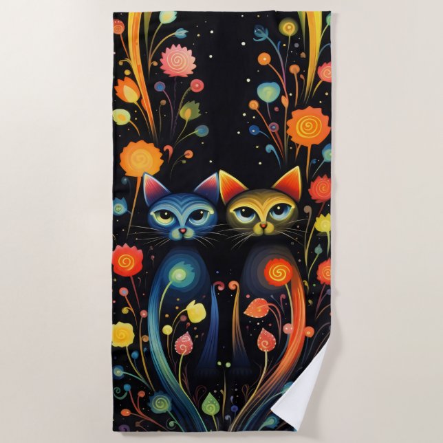 Toalla De Playa Gatos azules y rojos (Anverso)