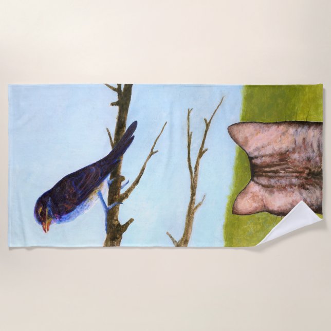 Toalla De Playa Gatos de Tabby hablan con aves (Anverso)
