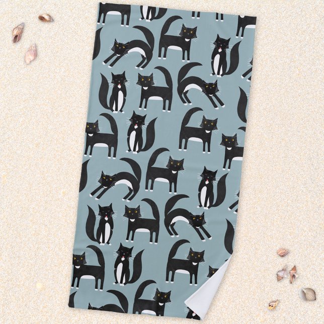 Toalla De Playa Gatos de Tuxedo en blanco y negro (Black and white tuxedo cat beach towel)