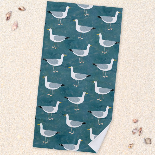 Toalla De Playa Gaviotas náuticas (Fun seagull nautical coastal themed beach towel)