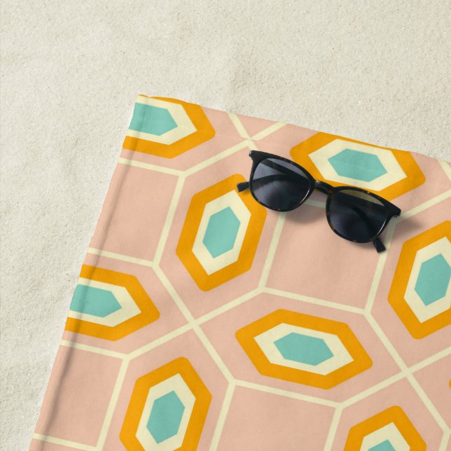 Toalla De Playa Geometric pattern in blue and orange diamond shape (In situ)