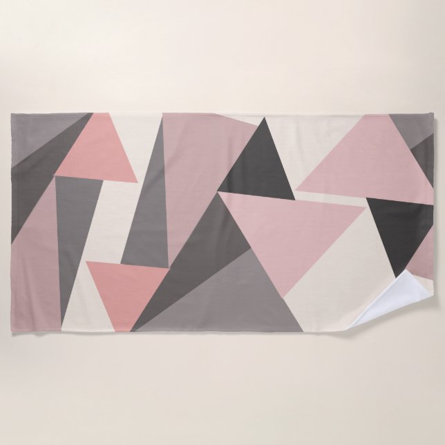 Toalla De Playa Geométrico moderno rosa y gris de mediados de sigl (Anverso)