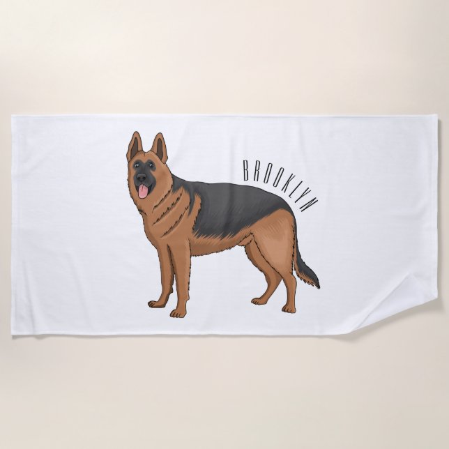 Toalla De Playa German shepherd dog cartoon illustration  (Anverso)
