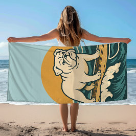 Toalla De Playa Get On Board Surfer Dog Retro Bulldog Surf Graphic