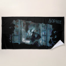 Toalla De Playa Ghost Girl in Blue – Haunting Surreal Art
