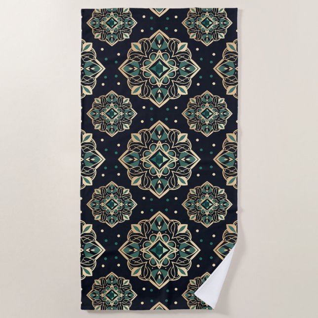 Toalla De Playa Gilded Emerald Mandala (Anverso)