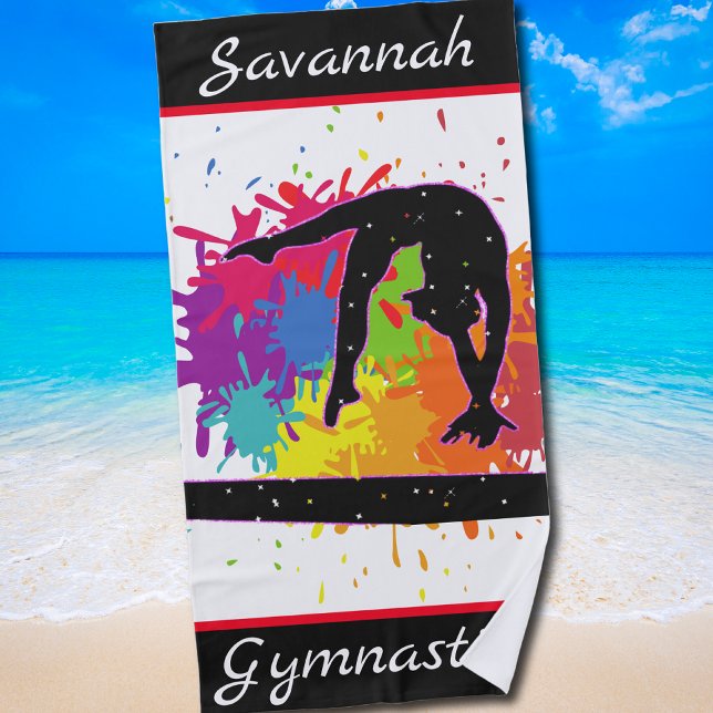 Toalla De Playa Gimnasia Balanza Beam Paint Splatt (Color Splash Gymnast Design for Confident Girls and Young Athletes)