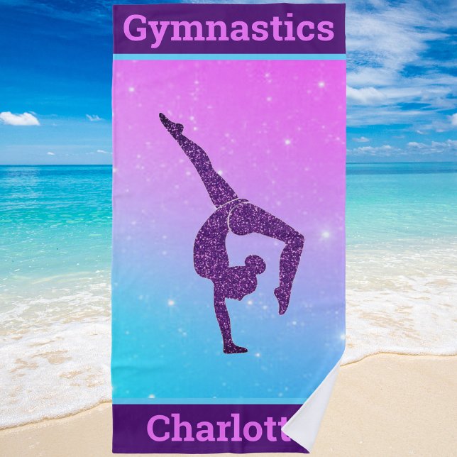 Toalla De Playa Gimnasia chica Handstand Purple Aqua Personalizado (Subido por el creador)