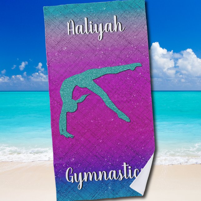 Toalla De Playa Gimnasia Chica Turquoise Magenta Ombre (Gymnastics Girl Turquoise Magenta Ombre Beach Towel)