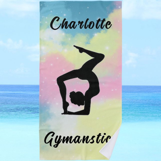 Toalla De Playa Gimnasia Pastel amarillo rosa azul personalizado (Gymnastics Pastel Pink Blue Yellow Personalized Beach Towel)