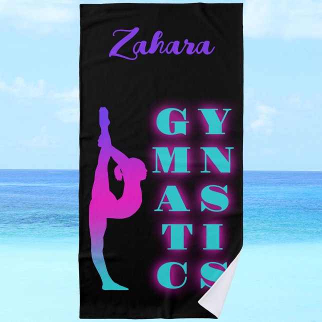 Toalla De Playa Gimnasia Púrpura Turquesa Ombre (Gymnastics Purple Pink Turquoise Ombre Beach Towel by Glitter Leo's)
