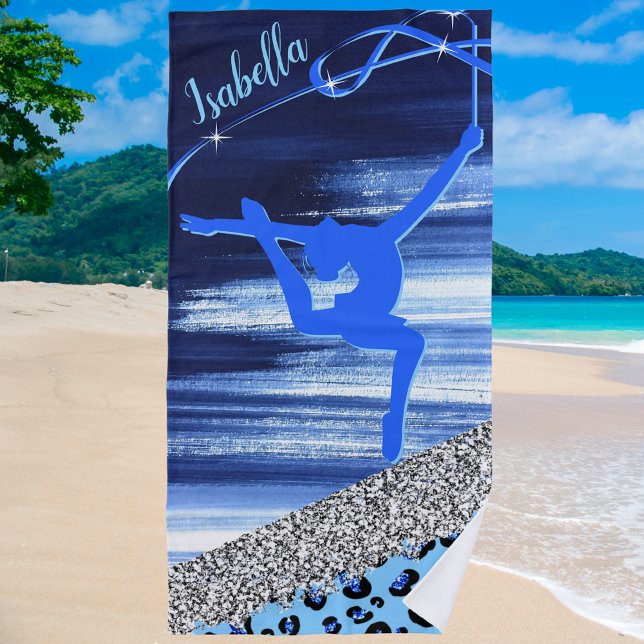 Toalla De Playa Gimnasia rítmica Resumen azul con glam plateado (Subido por el creador)