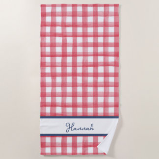 Toalla De Playa Gingham Rojo de Verano, Cuadros del 4 de Julio