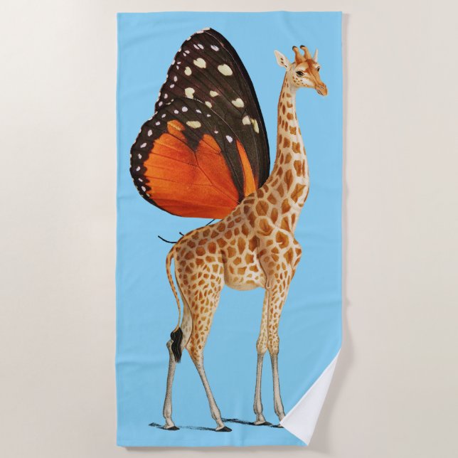 Toalla De Playa Girafa alada de mariposa (BLUE BKGRD) (Anverso)