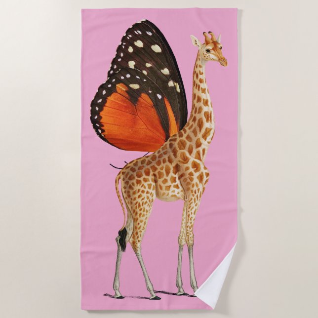 Toalla De Playa Girafa alada de mariposa (PINK BKGRD) (Anverso)