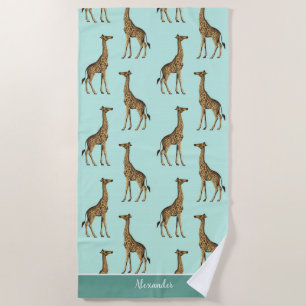Toalla De Playa Girafas africanas Verde azuladas y marrones