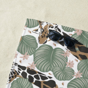 Toalla De Playa Giraffe Animal Trópico Leaf Jungle Patrón