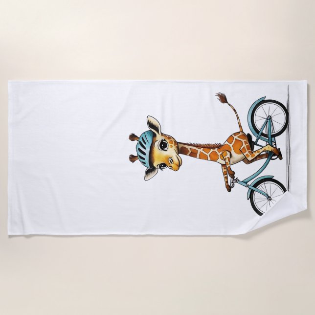 Toalla De Playa Giraffe montando una bicicleta - Lápiz de mano (Anverso)