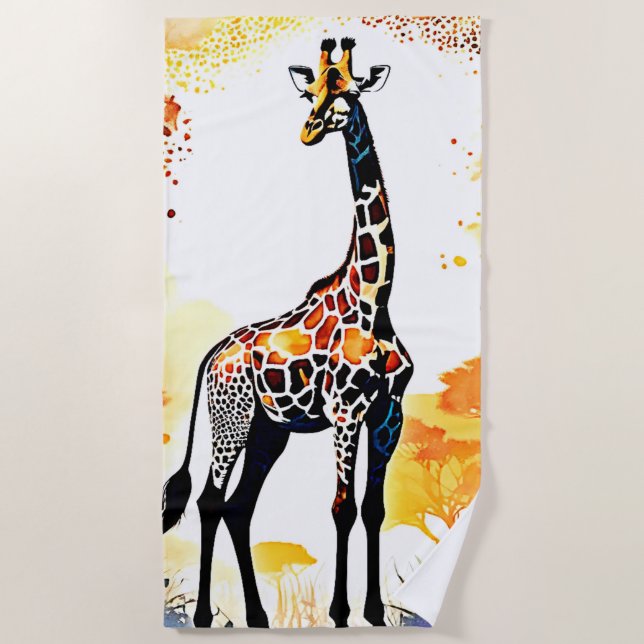 Toalla De Playa Giraffe Savannah Art (Anverso)