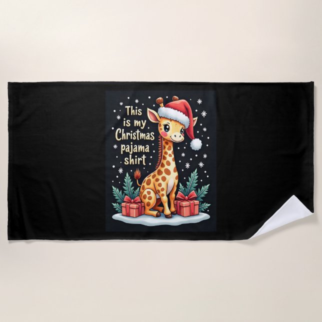 Toalla De Playa Giraffe Usando Navidades de Santa Hat Pajam (Anverso)