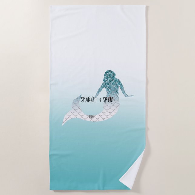 Toalla De Playa Girly Aqua Purpurina Verde azulada Sparkle Mermaid (Anverso)