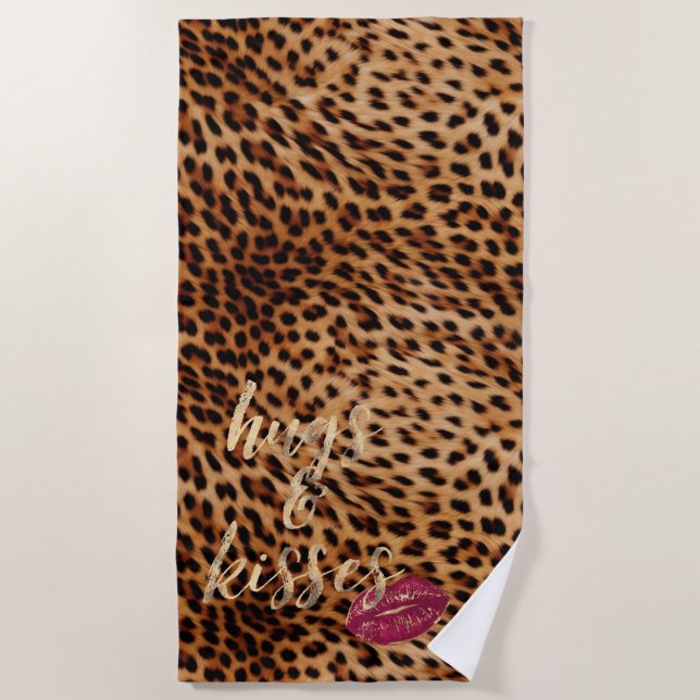 Toalla De Playa Girly Glam Leopard Kiss Lips (Anverso)