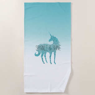Toalla De Playa Girly Glitz Aqua Turquoise Purpurina Unicorn