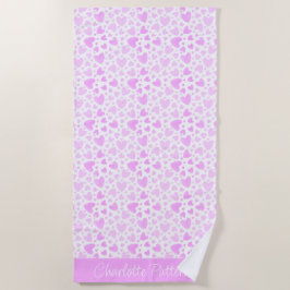 Toalla De Playa Girly Pink Love Hearts Personalizado Nombre Holida