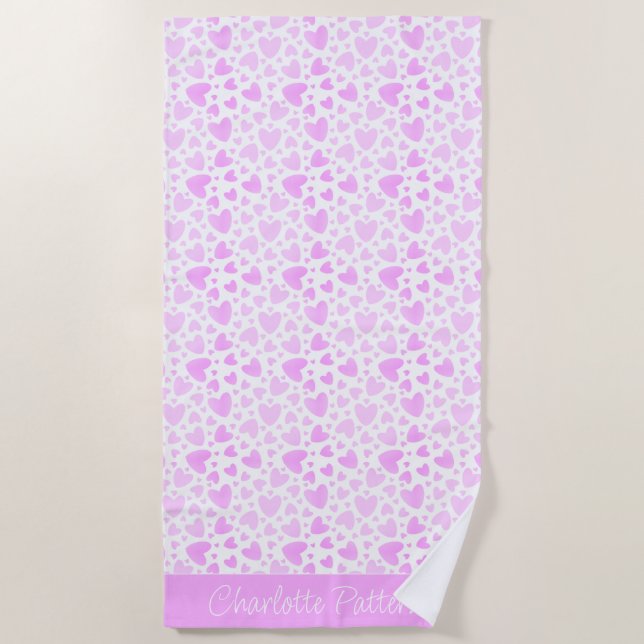 Toalla De Playa Girly Pink Love Hearts Personalizado Nombre Holida (Anverso)