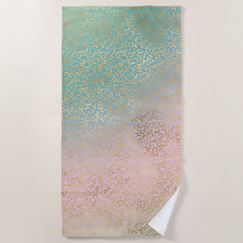 Toalla De Playa Glam Gold Leopard Print Aqua Pink Tie Dye