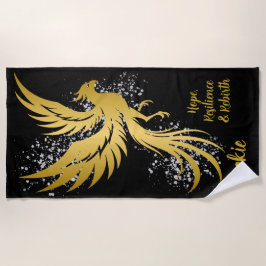 Toalla De Playa Glam Gold Phoenix Silver Purpurina Monograma Negro