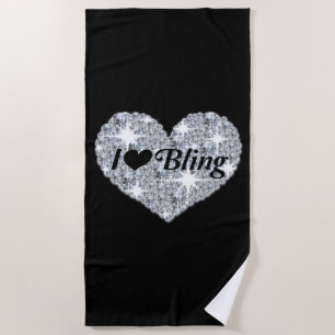 Toalla De Playa Glam me encanta el corazón del purpurina de diaman