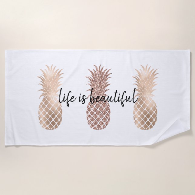 Toalla De Playa Glam Pink Gold Pineapples (Anverso)