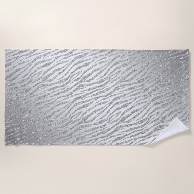 Toalla De Playa Glam Purpurina plateado de impresión animal (Anverso)