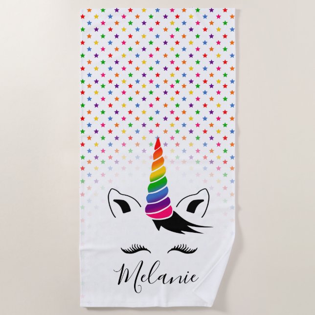 Toalla De Playa Glam Rainbow Unicorn (Anverso)
