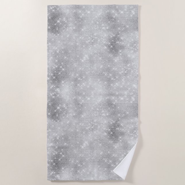 Toalla De Playa Glam Sparkle, Moda glitzy plateada (Anverso)