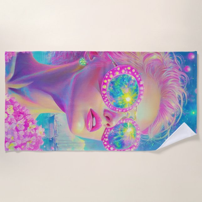 Toalla De Playa Glamorosa mujer neón con gafas de espuma (Anverso)