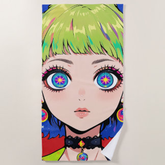 Toalla De Playa Glitchcore Space Girl With Star Eyes