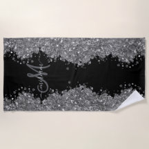Glitter Gris Plateado Negro Monograma Moderno