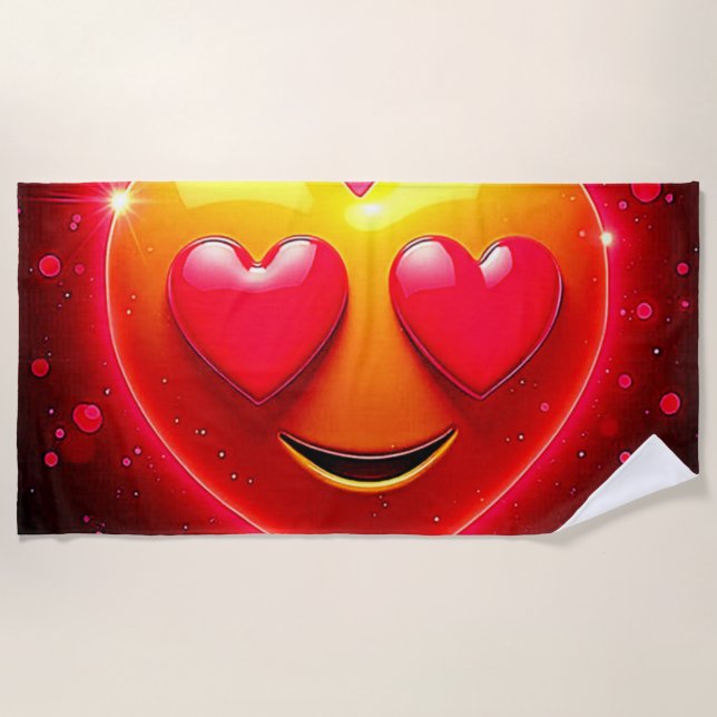 Toalla De Playa Glowing Heart Eyes Emotion (Anverso)